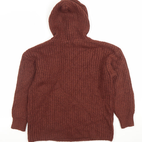 ASOS Women’s Brown Hooded Chunky-Knit Pullover Jumper Size 8