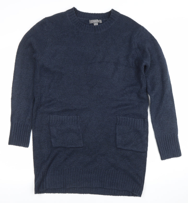 Primark Women’s Blue Knit Tunic Jumper XS Long Sleeve Crew Neck