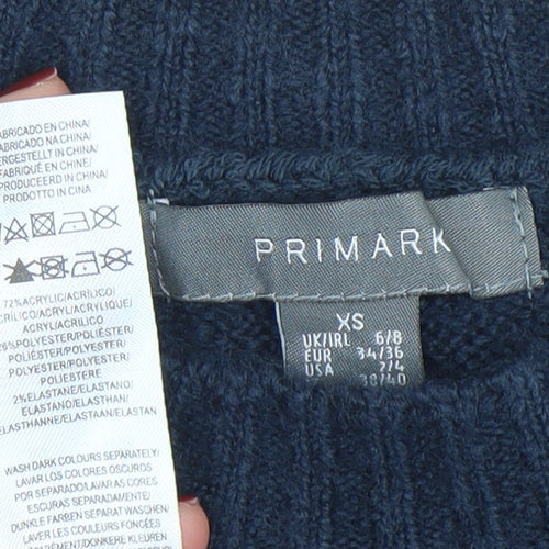 Primark Women’s Blue Knit Tunic Jumper XS Long Sleeve Crew Neck