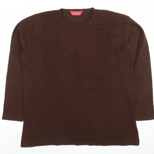 Ardic Women Brown Wool Blend Crew Neck Cable Knit Jumper L