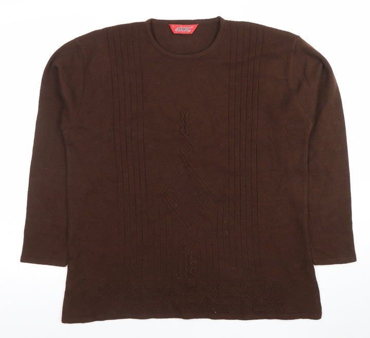 Ardic Women Brown Wool Blend Crew Neck Cable Knit Jumper L