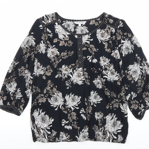 Debenhams Women’s Black Floral Beaded Tunic Blouse Size 14