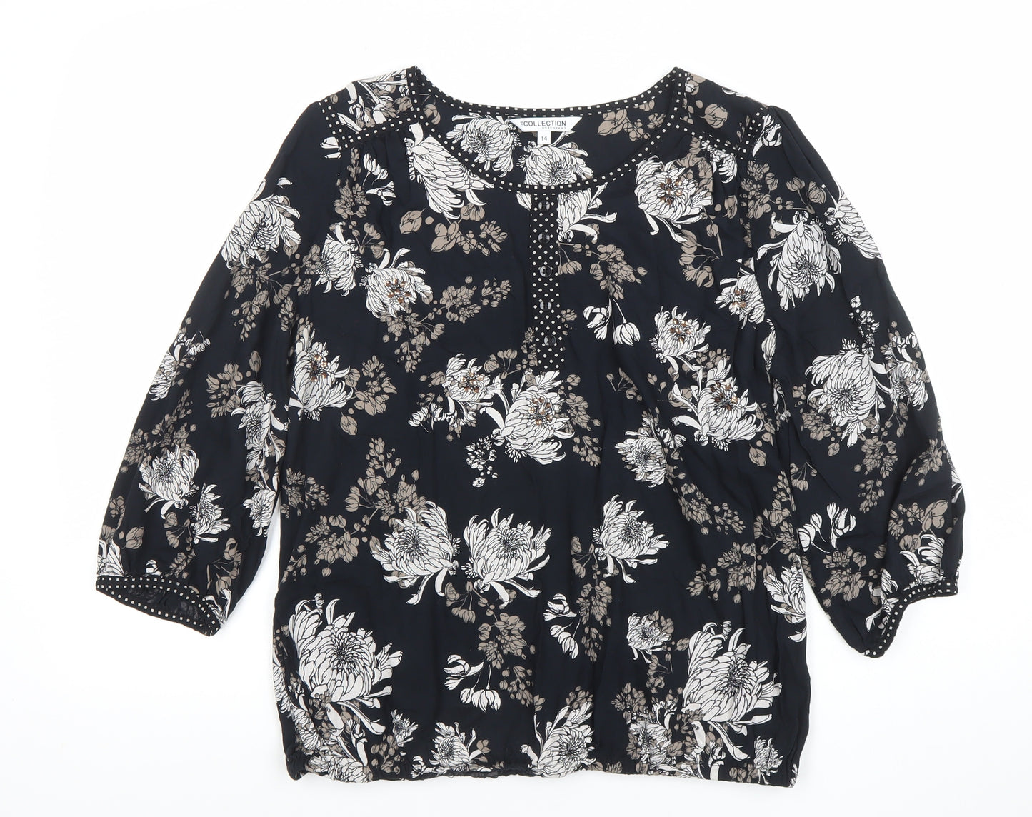 Debenhams Women’s Black Floral Beaded Tunic Blouse Size 14