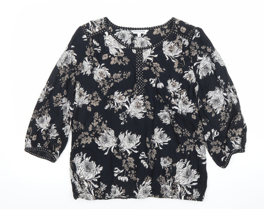 Debenhams Women’s Black Floral Beaded Tunic Blouse Size 14