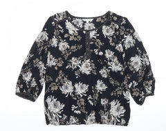 Debenhams Women’s Black Floral Beaded Tunic Blouse Size 14