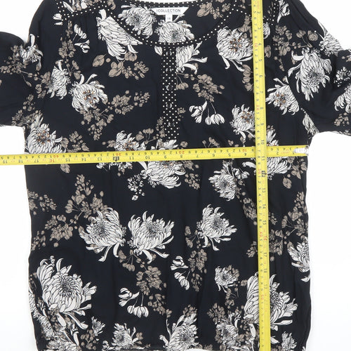 Debenhams Women’s Black Floral Beaded Tunic Blouse Size 14