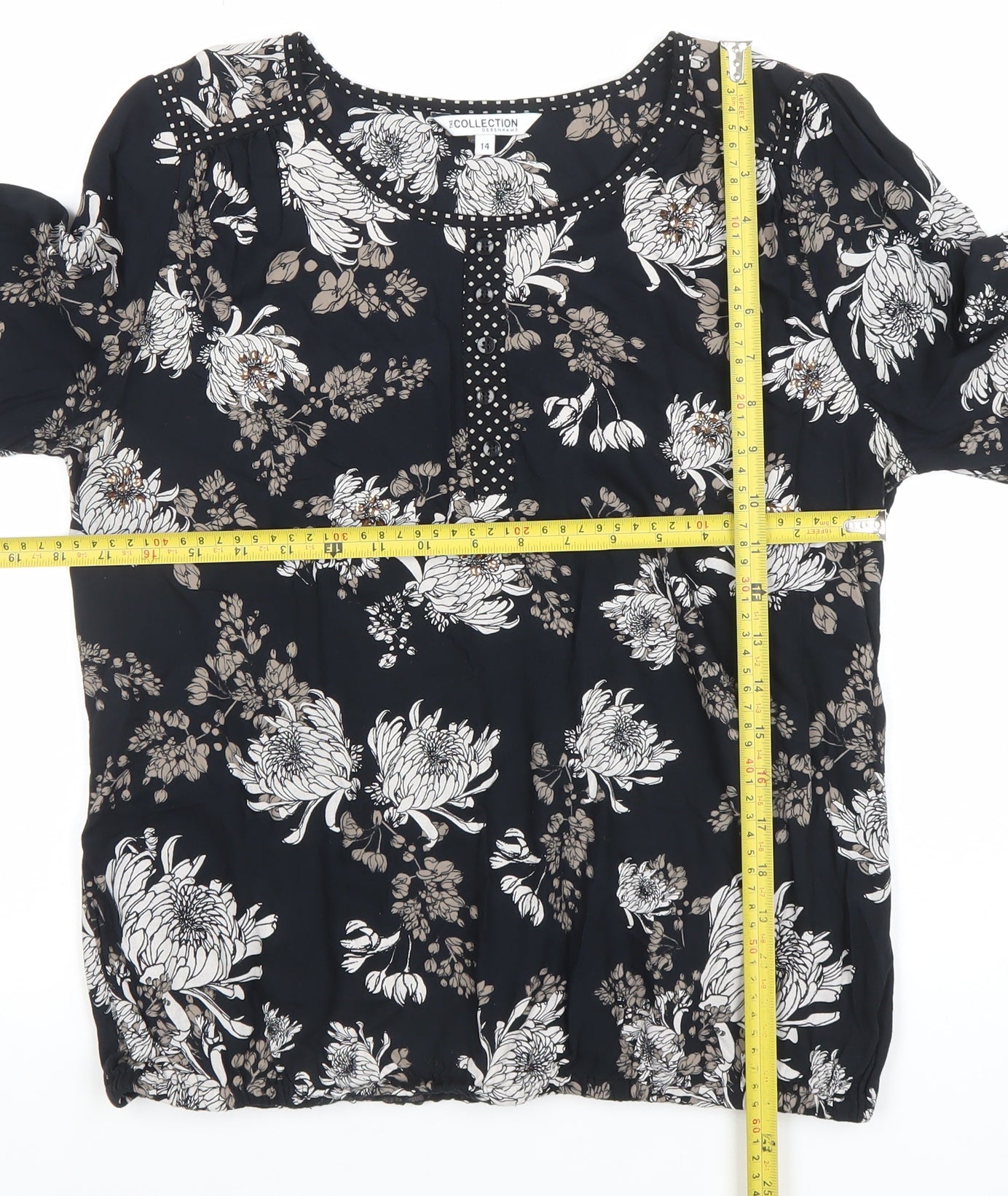 Debenhams Women’s Black Floral Beaded Tunic Blouse Size 14