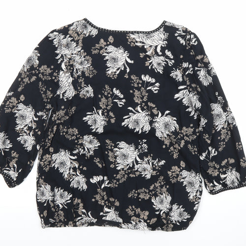 Debenhams Women’s Black Floral Beaded Tunic Blouse Size 14