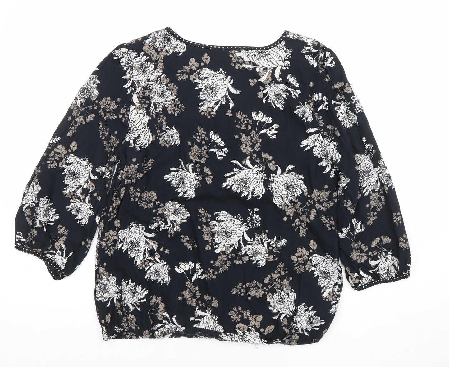 Debenhams Women’s Black Floral Beaded Tunic Blouse Size 14