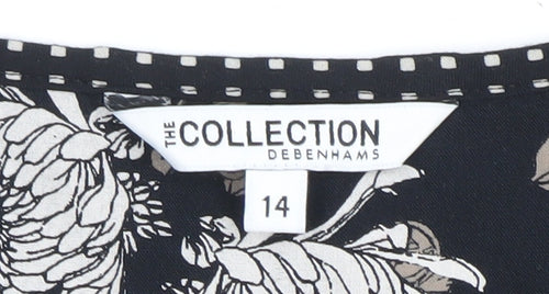 Debenhams Women’s Black Floral Beaded Tunic Blouse Size 14