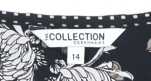 Debenhams Women’s Black Floral Beaded Tunic Blouse Size 14