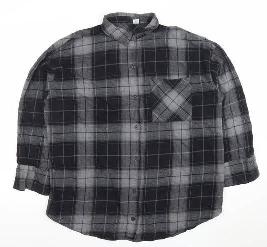 H&M Divided Womens Black Plaid Cotton Flannel Button-Up Shirt Size 12