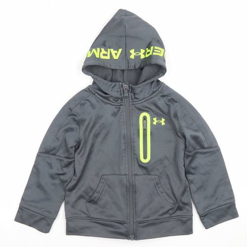 Under Armour Boys Grey Full Zip Hoodie 2-3 Years Hooded Sweatshirt