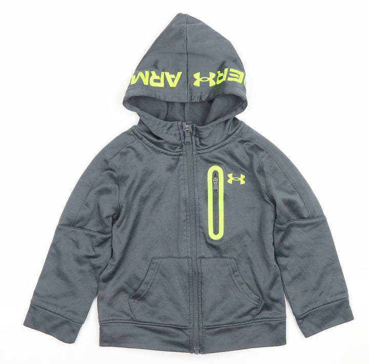 Under Armour Boys Grey Full Zip Hoodie 2-3 Years Hooded Sweatshirt
