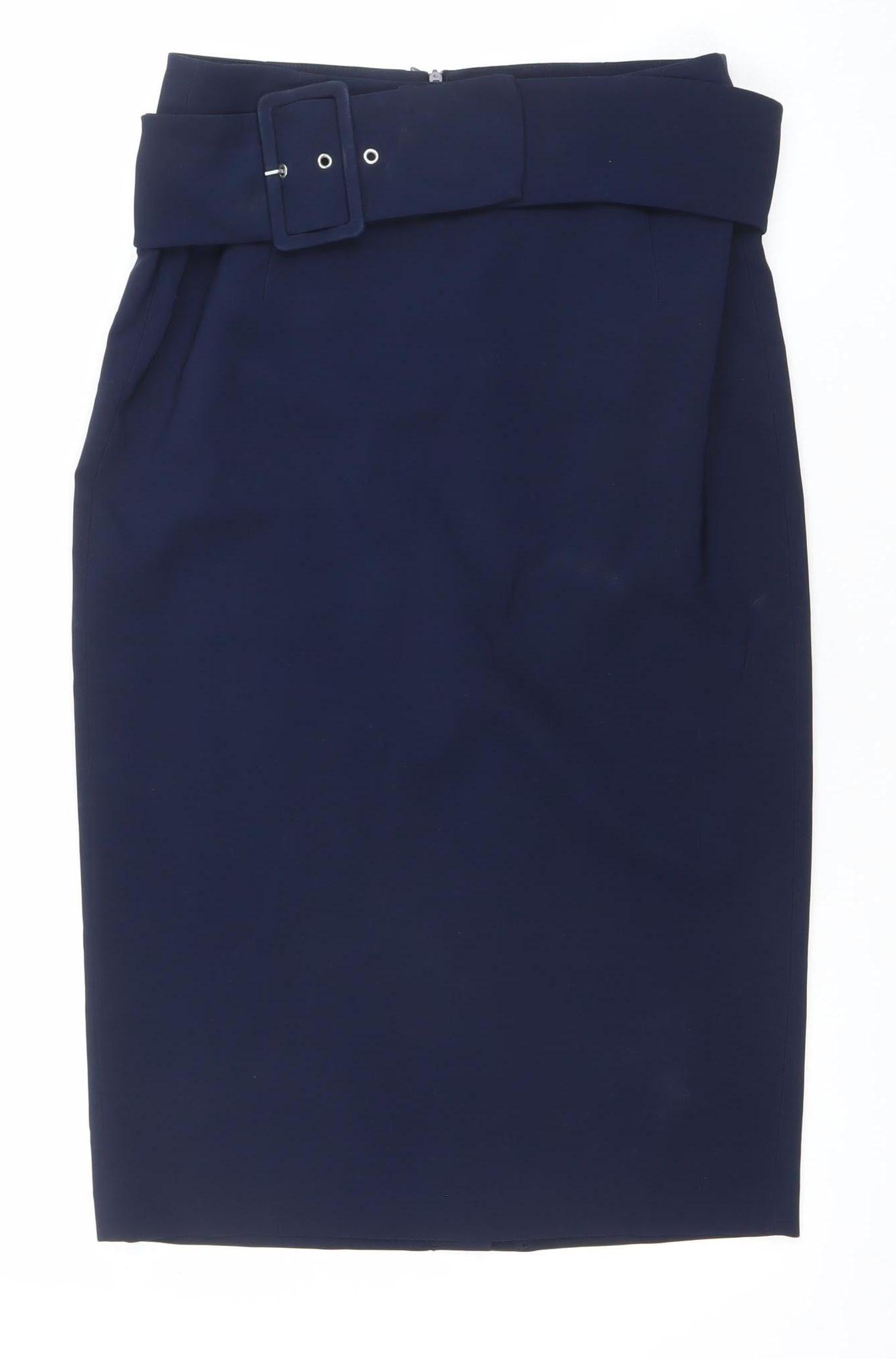 Savida Womens Navy Blue Pencil Skirt Size 10 Belted Midi Polyester