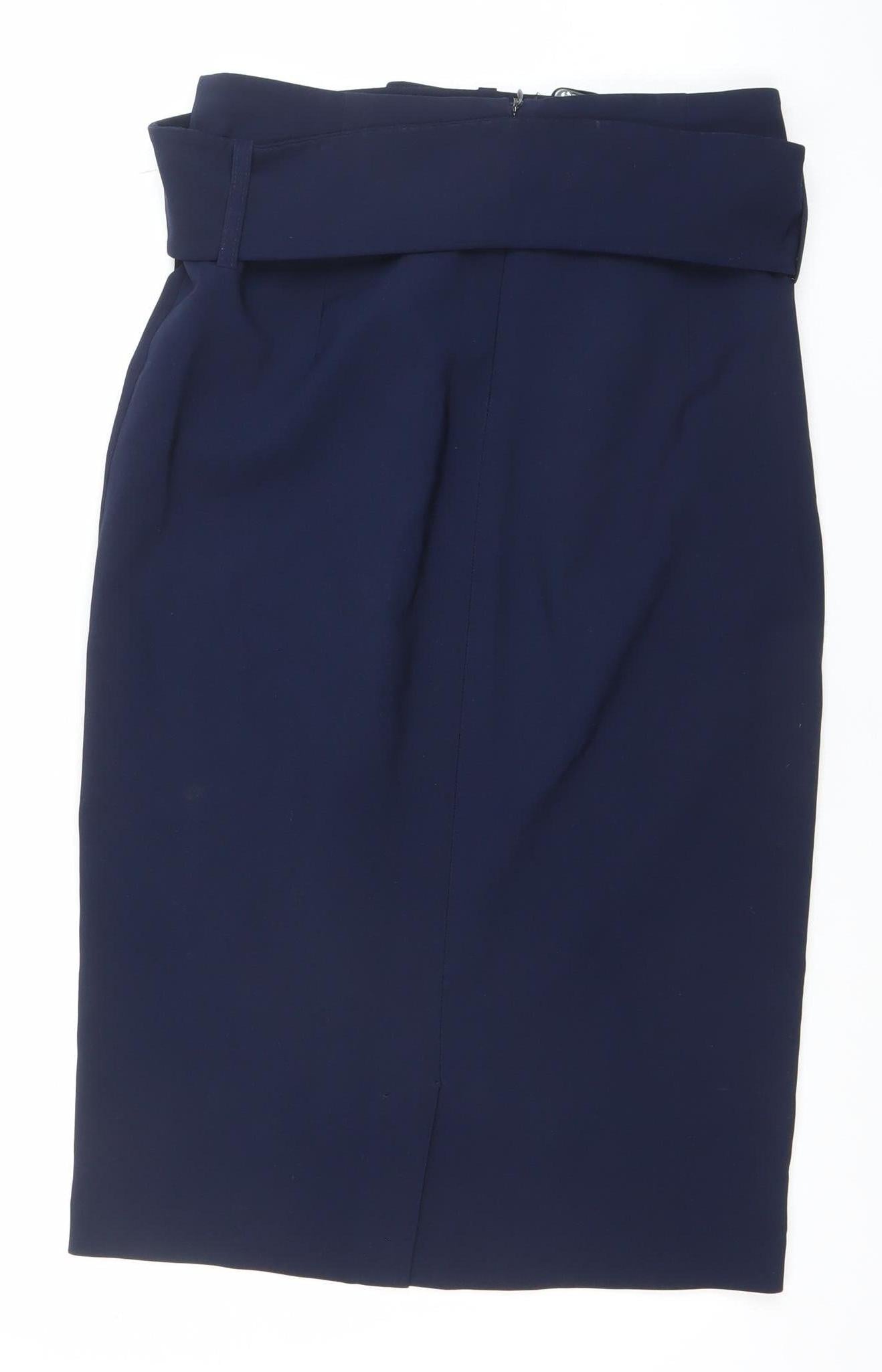Savida Womens Navy Blue Pencil Skirt Size 10 Belted Midi Polyester
