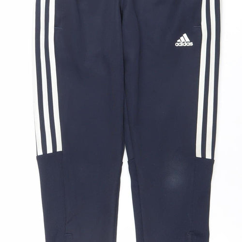 Adidas Boys Blue 9-10 Years Track Pants Tapered Fit Zip Pocket