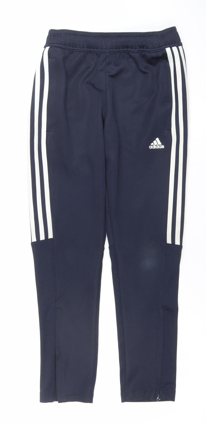 Adidas Boys Blue 9-10 Years Track Pants Tapered Fit Zip Pocket