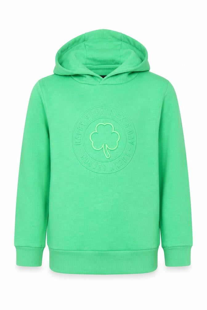 Front view of Dunnes boys’ green pullover hoodie 10-11 years st patrick’s day style