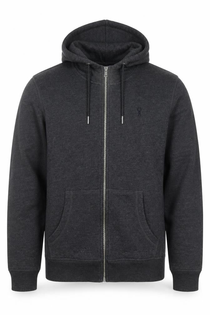 Front view of Next Men's Grey Full Zip Hoodie, size S, Regular Fit
