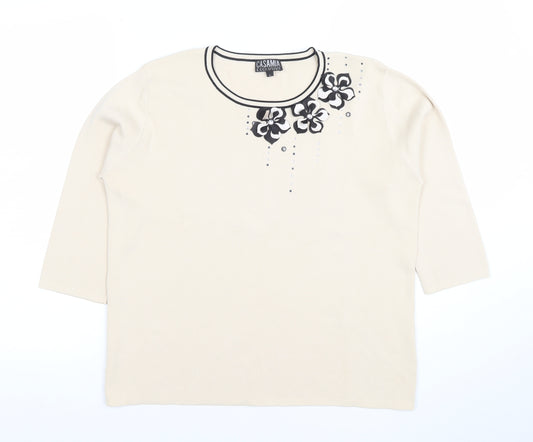 Casamia Exclusive Women's Beige Floral Embellished Knit Top Size L