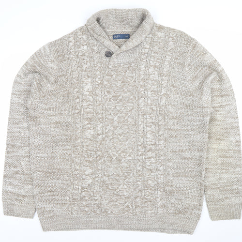 EASY Men's Beige 2XL Cable-Knit Collared Pullover Jumper