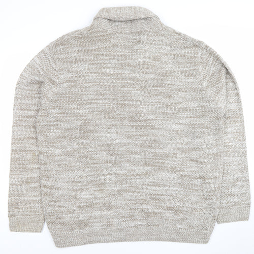 EASY Men's Beige 2XL Cable-Knit Collared Pullover Jumper
