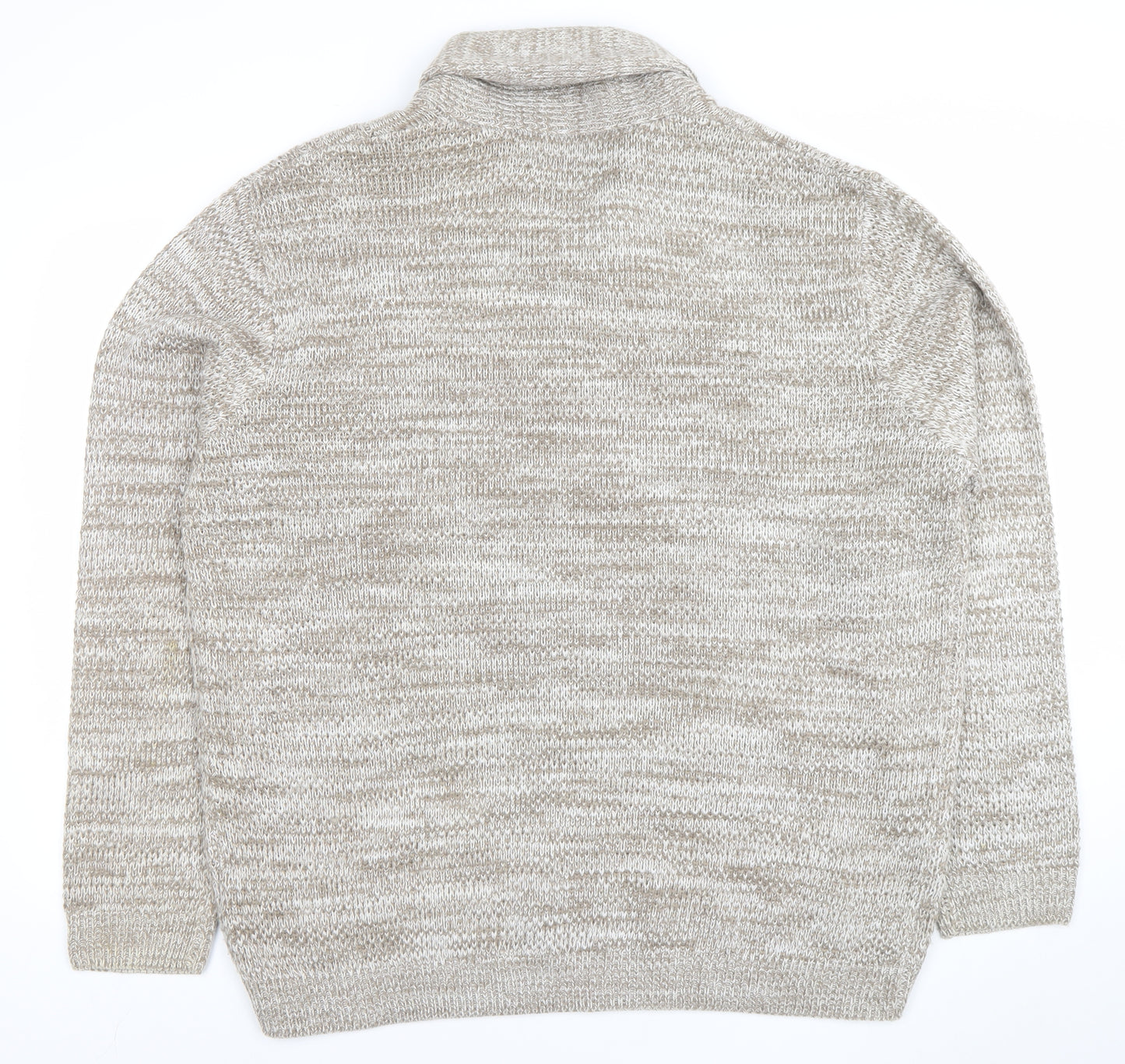 EASY Men's Beige 2XL Cable-Knit Collared Pullover Jumper