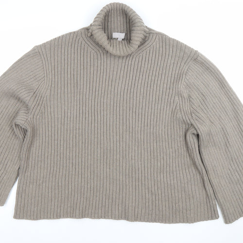H&M Women’s Beige Ribbed Roll Neck Relaxed Fit Jumper Size L