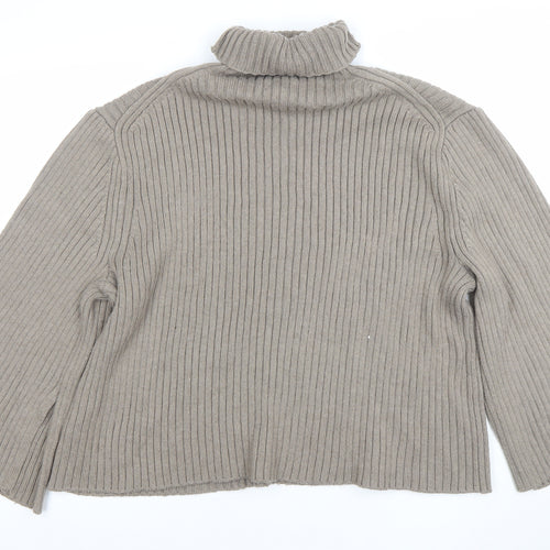 H&M Women’s Beige Ribbed Roll Neck Relaxed Fit Jumper Size L