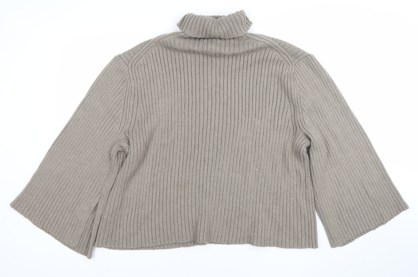 H&M Women’s Beige Ribbed Roll Neck Relaxed Fit Jumper Size L