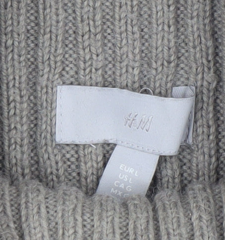 H&M Women’s Beige Ribbed Roll Neck Relaxed Fit Jumper Size L