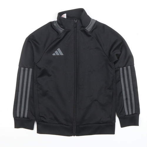 Adidas Boys Black Full Zip Hoodie 7-8 Years Polyester Sportswear