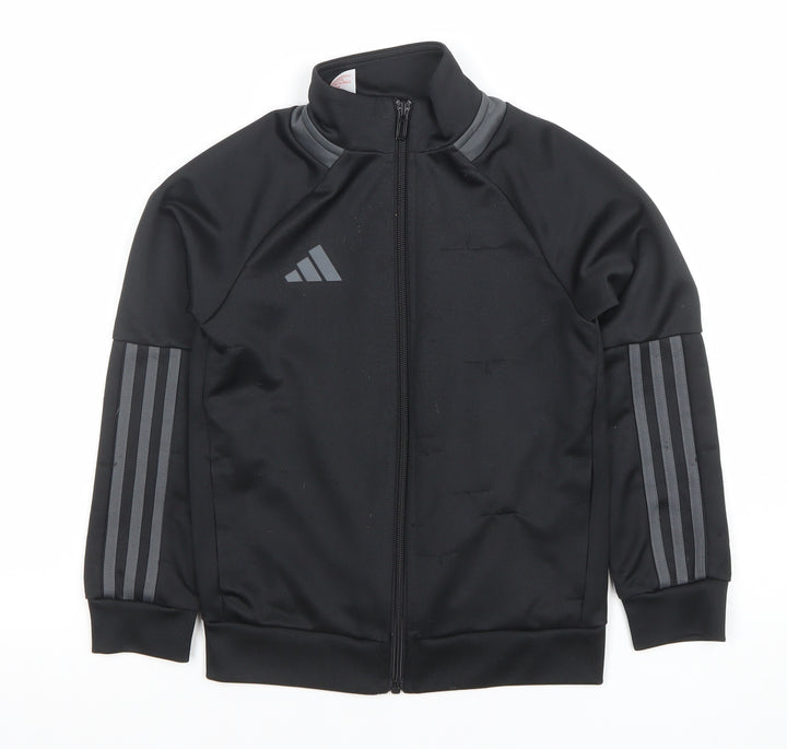 Adidas Boys Black Full Zip Hoodie 7-8 Years Polyester Sportswear