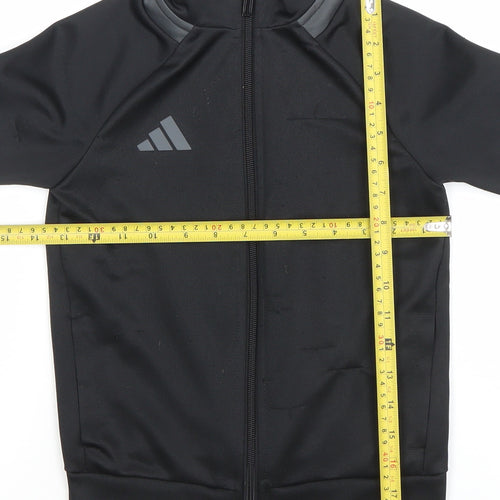 Adidas Boys Black Full Zip Hoodie 7-8 Years Polyester Sportswear