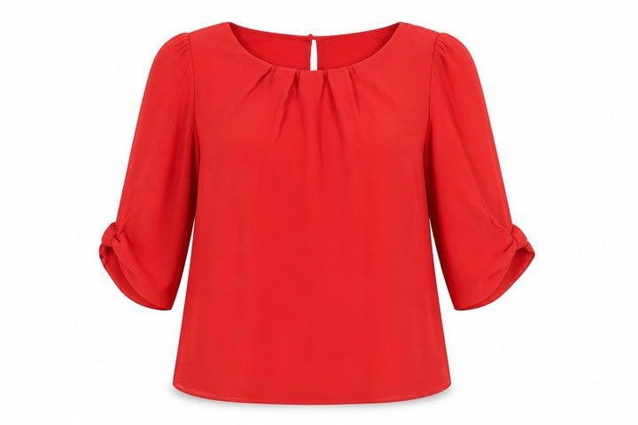 Wallis Women's Red Chiffon 3/4 Sleeve Bow Tunic Blouse Size 14