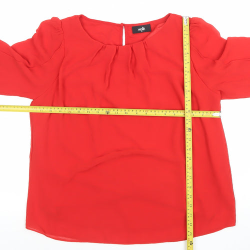 Wallis Women's Red Chiffon 3/4 Sleeve Bow Tunic Blouse Size 14