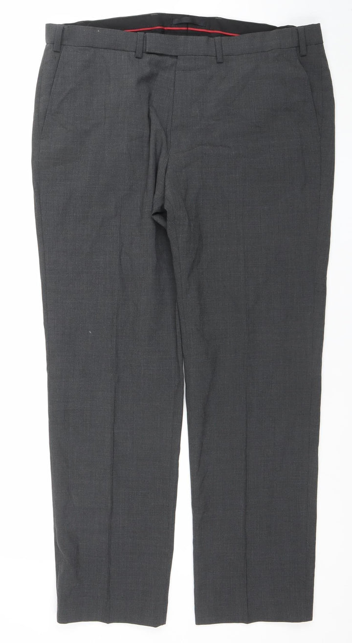 Marks and Spencer Men’s Grey Wool Blend Regular Fit Dress Trousers 38x31