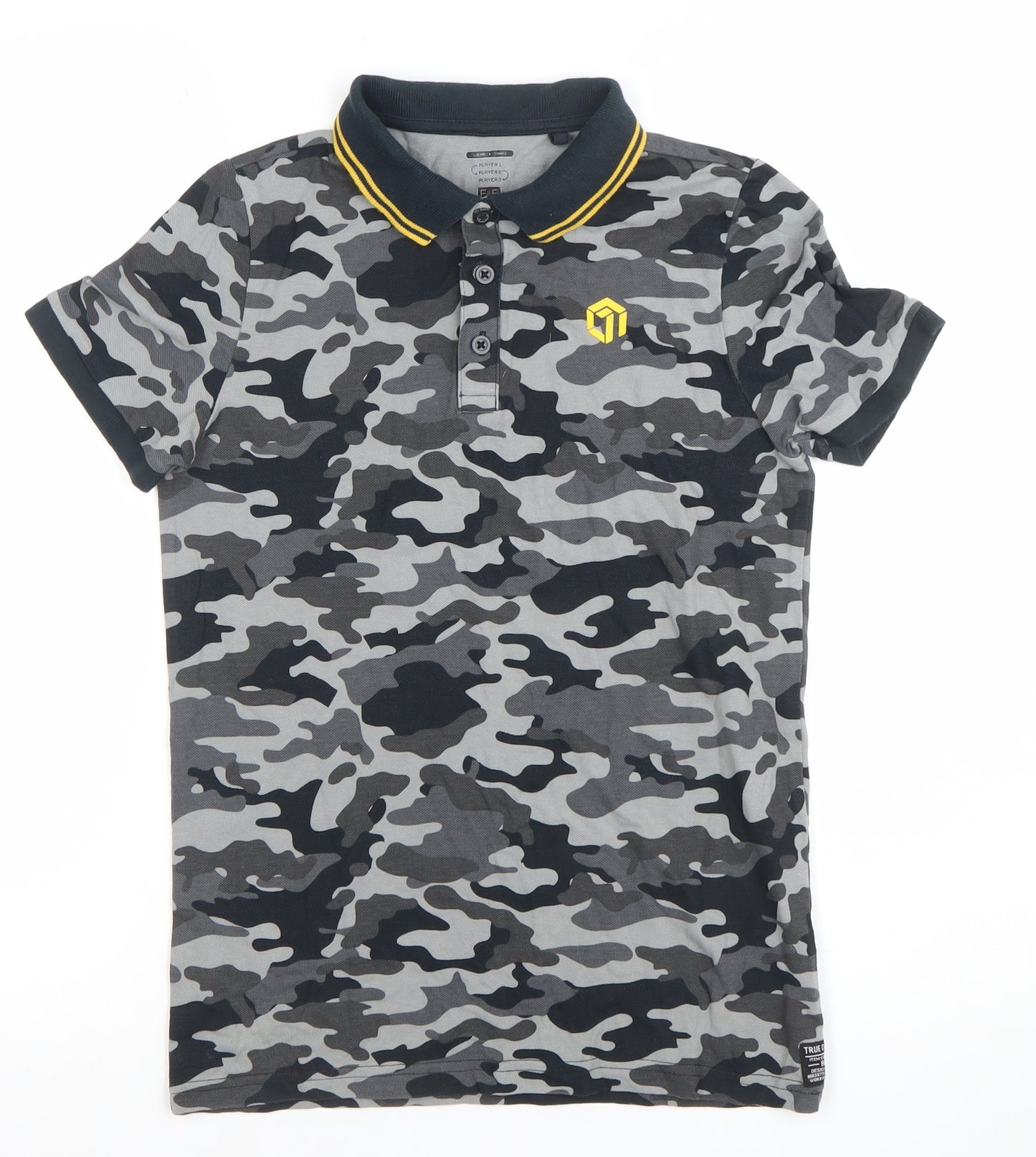 F&F Boys Grey Camouflage Polo Shirt 10-11 Years Cotton Casual Top
