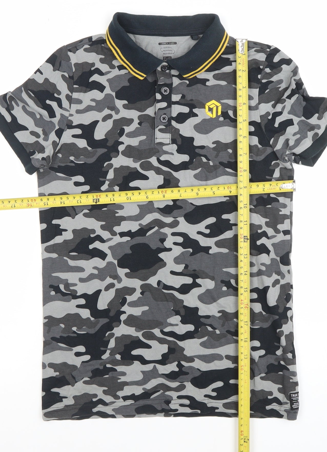 F&F Boys Grey Camouflage Polo Shirt 10-11 Years Cotton Casual Top