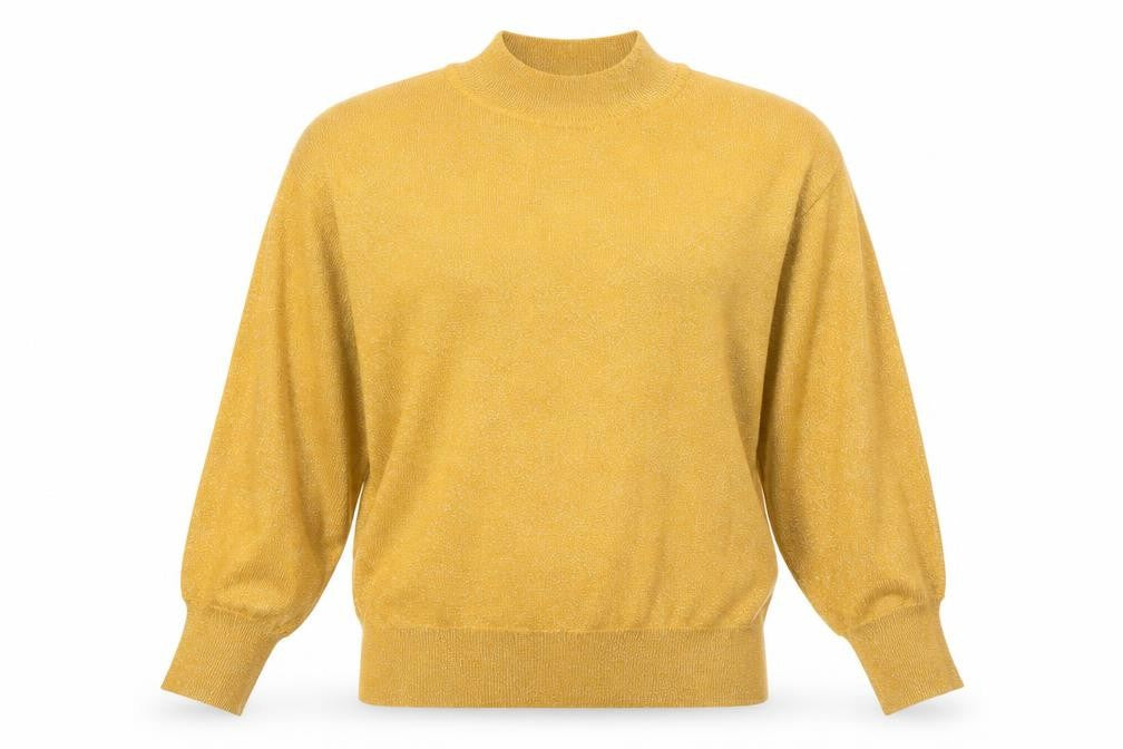 Front view of Marks & Spencer women’s gold mock neck long sleeve jumper, size M