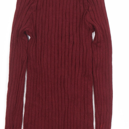 Abollria Women's Red Mock Neck Ribbed Knit Jumper Size M