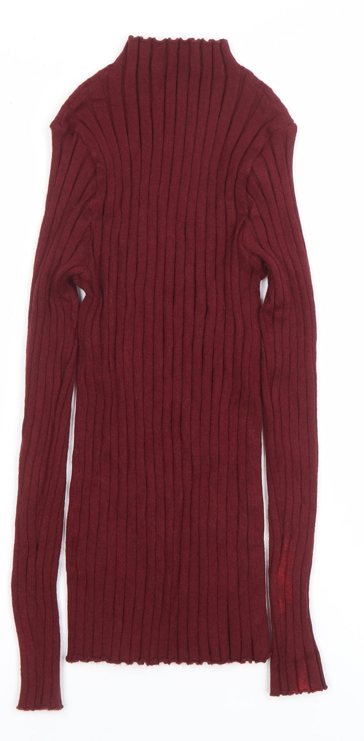 Abollria Women's Red Mock Neck Ribbed Knit Jumper Size M