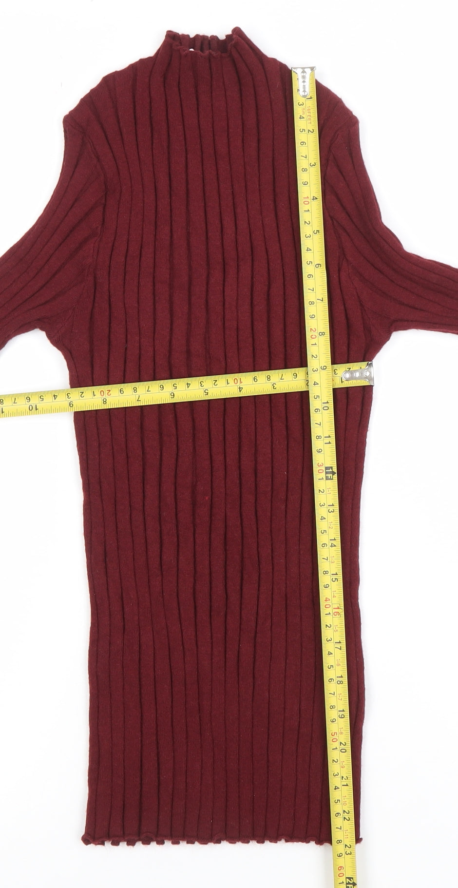 Abollria Women's Red Mock Neck Ribbed Knit Jumper Size M