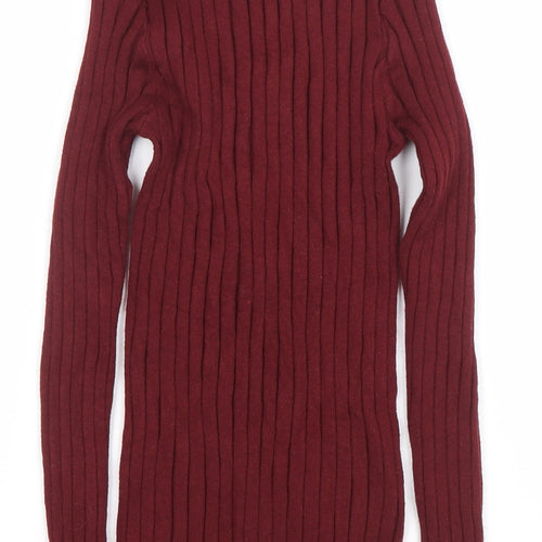 Abollria Women's Red Mock Neck Ribbed Knit Jumper Size M