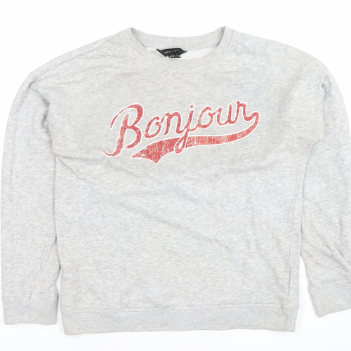 New Look Women Grey Bonjour Print Pullover Sweatshirt Size 10
