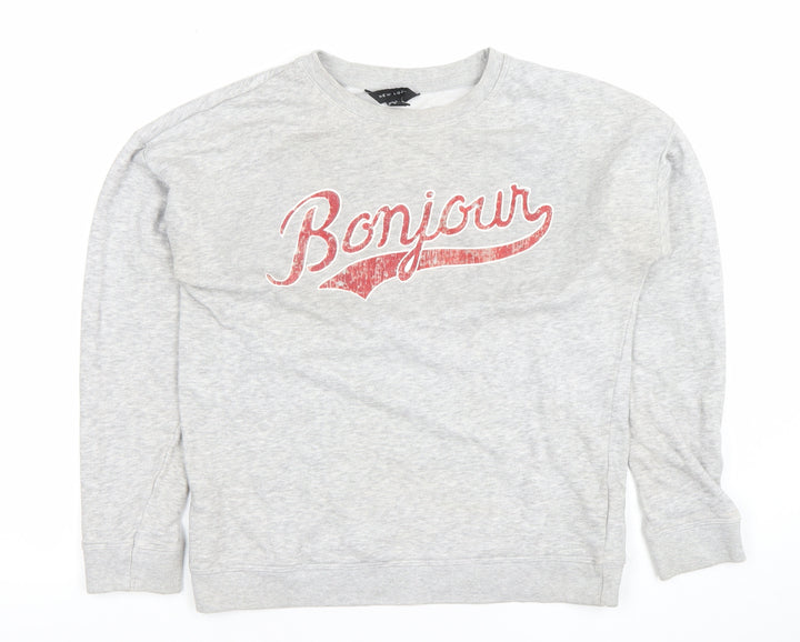 New Look Women Grey Bonjour Print Pullover Sweatshirt Size 10