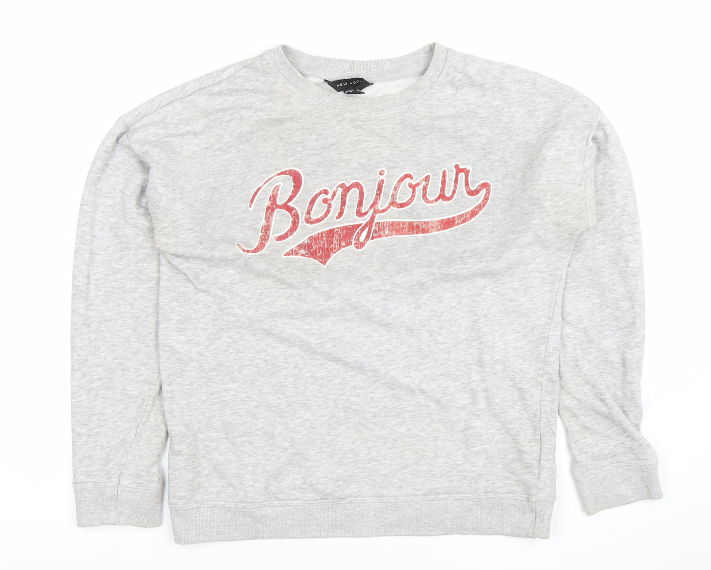 New Look Women Grey Bonjour Print Pullover Sweatshirt Size 10