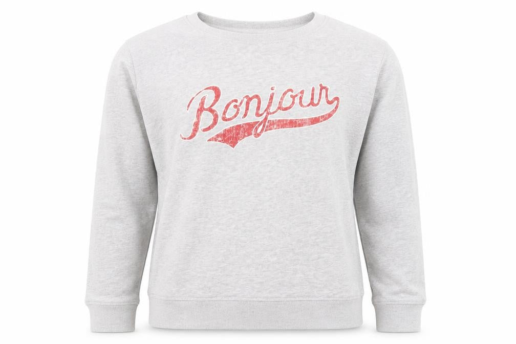 Front view of New Look Women Grey Bonjour Print Pullover Sweatshirt, size 10