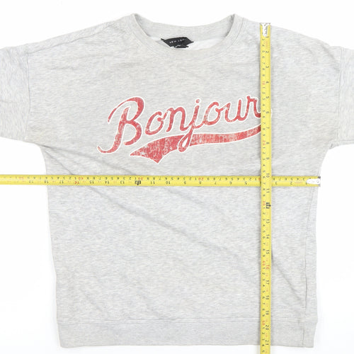 New Look Women Grey Bonjour Print Pullover Sweatshirt Size 10